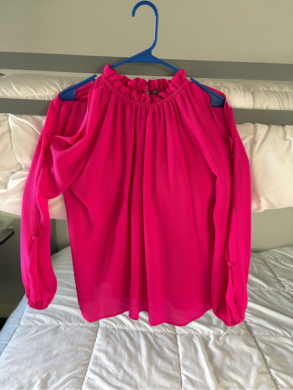 Vince Camuto Hot Pink Cold-Shoulder Ruffle Blouse
